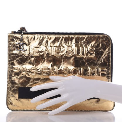 Chanel Metallic Lambskin Medium Je Ne Suis Pas En Solde Pouch Clutch Gold 2 of 7