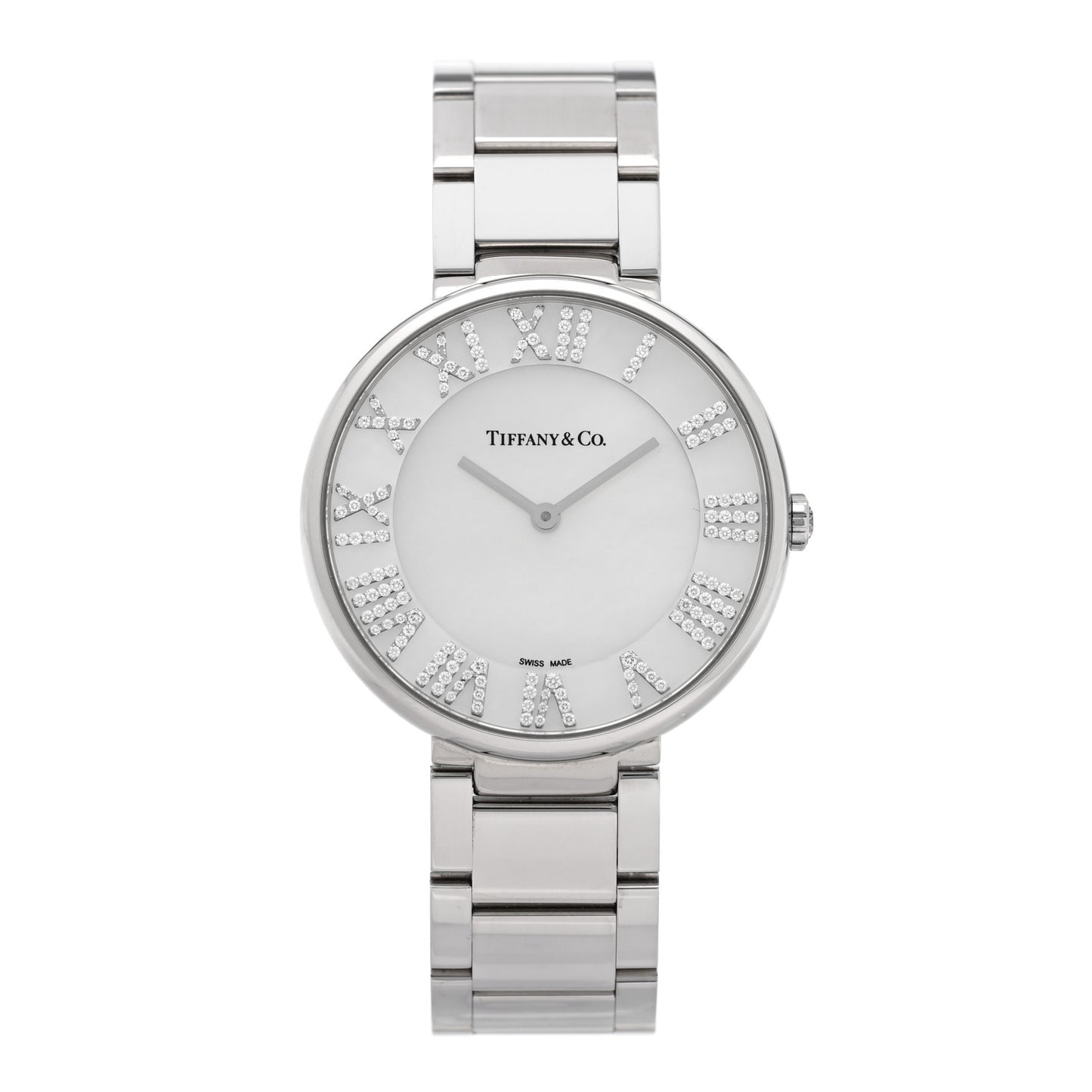 Stainless Steel Diamond Mother of Pearl 34mm Atlas 3-Hand Quartz Watch