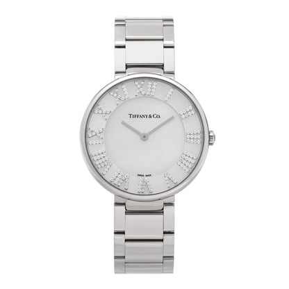 Tiffany Stainless Steel Diamond Mother of Pearl 34mm Atlas 3-Hand Quartz Watch 1 of 5