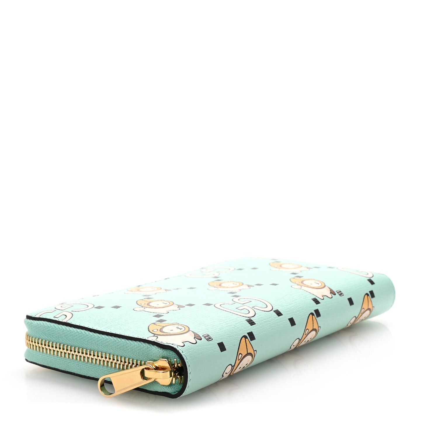 X PIKARAR Textured Dollar Calfskin Animal Print Zip Around Wallet Green