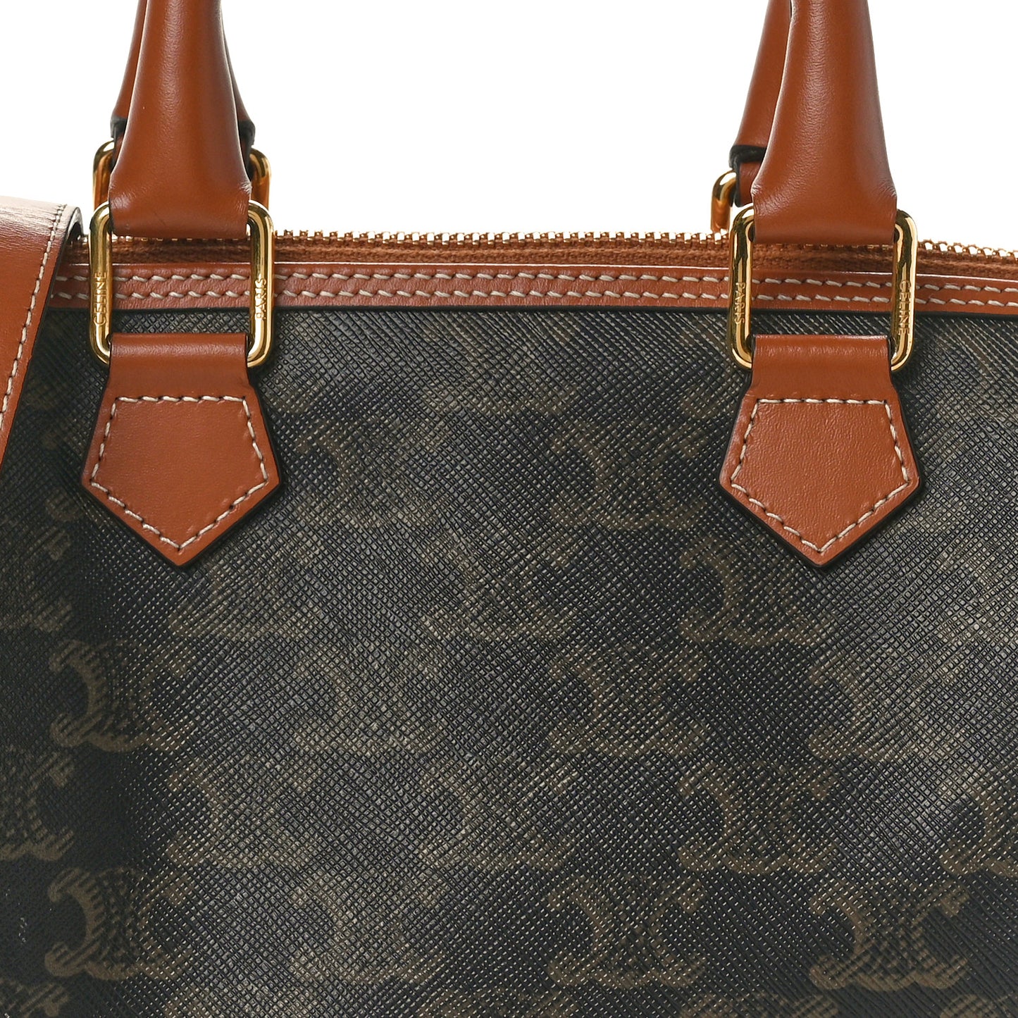 Triomphe Canvas Calfskin Small Boston Bag Tan