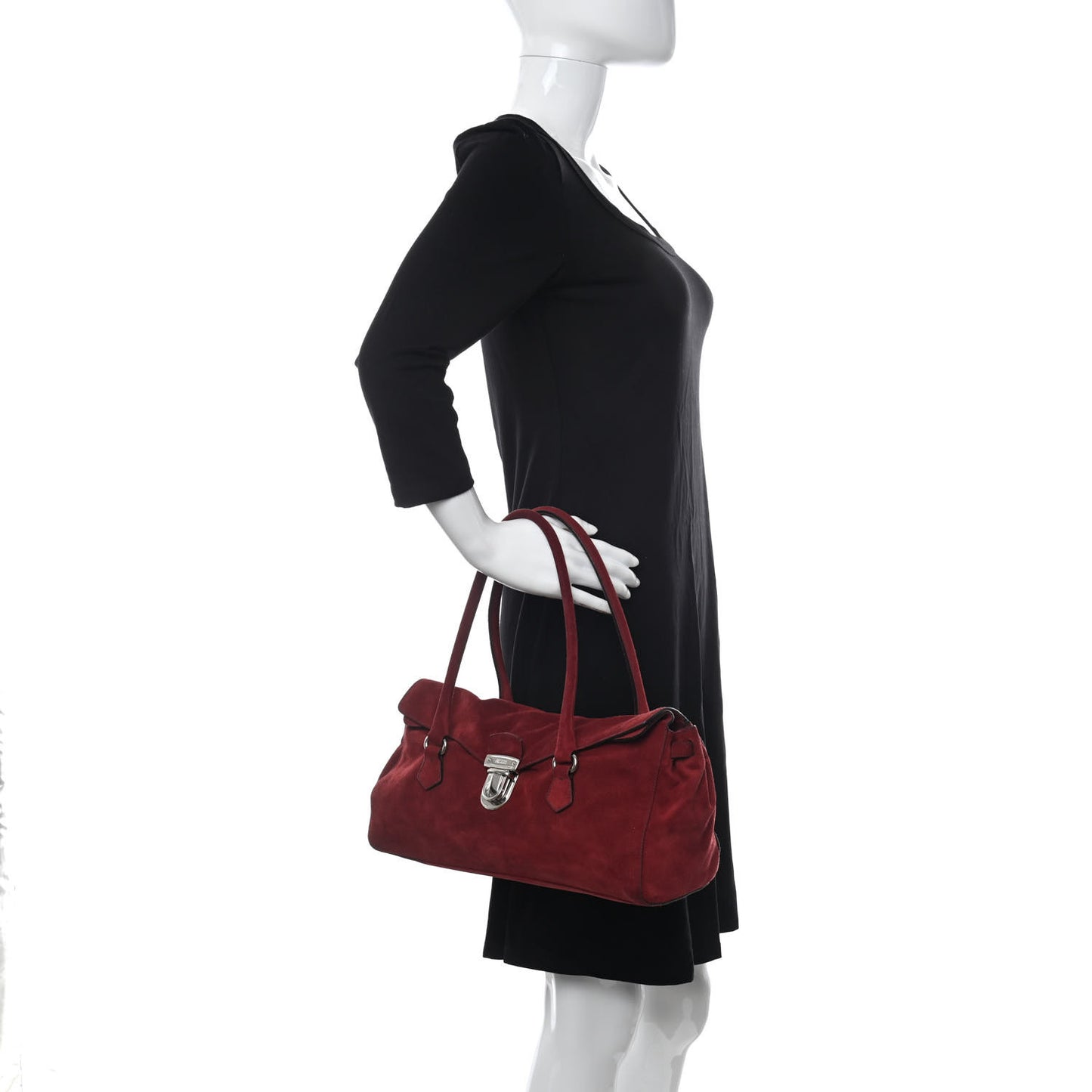 Suede Camoscio Pushlock Easy Satchel Cerise