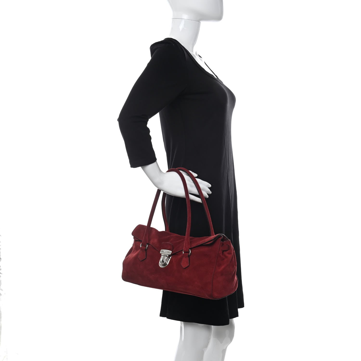 Prada Suede Camoscio Pushlock Easy Satchel Cerise 2 of 11