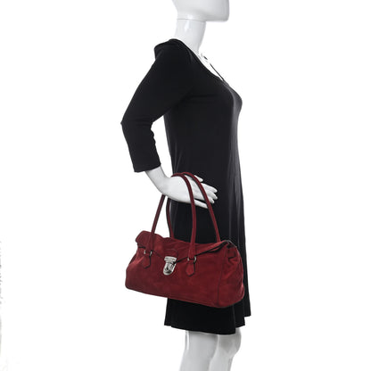 Prada Suede Camoscio Pushlock Easy Satchel Cerise 2 of 11