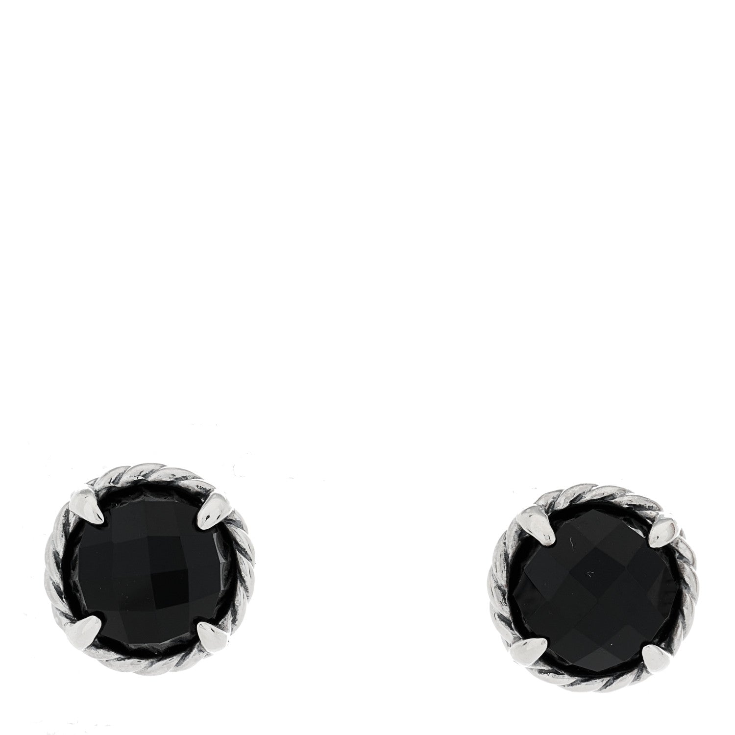 David Yurman Sterling Silver Black Onyx 8mm Chatelaine Earrings 1 of 5