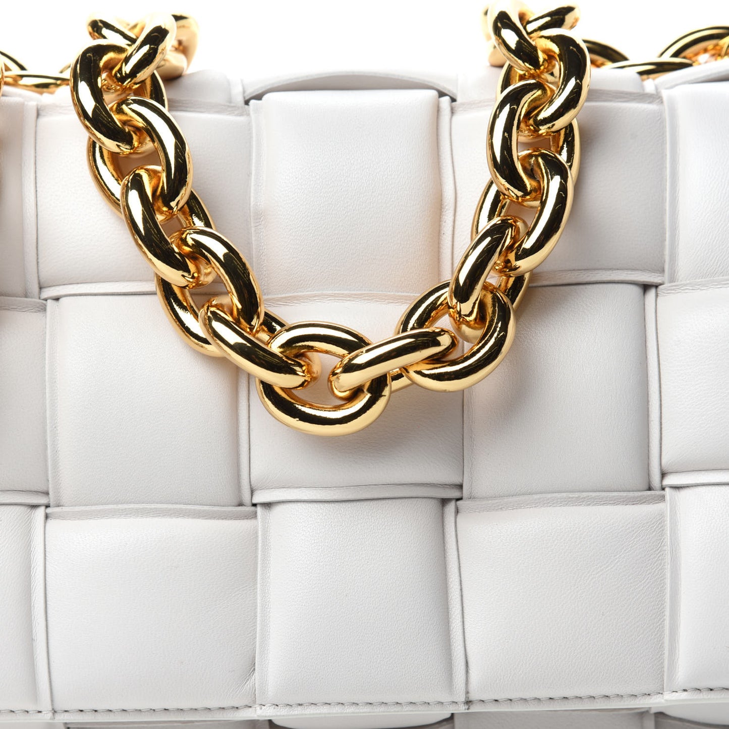 Lambskin Maxi Intreccio Padded Chain Cassette Crossbody Bag White