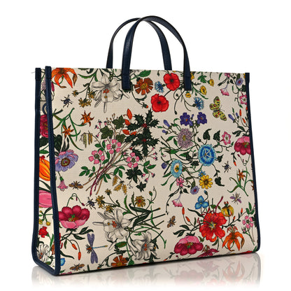 Gucci Canvas Large Flora Tote Navy Multicolor 3 of 11
