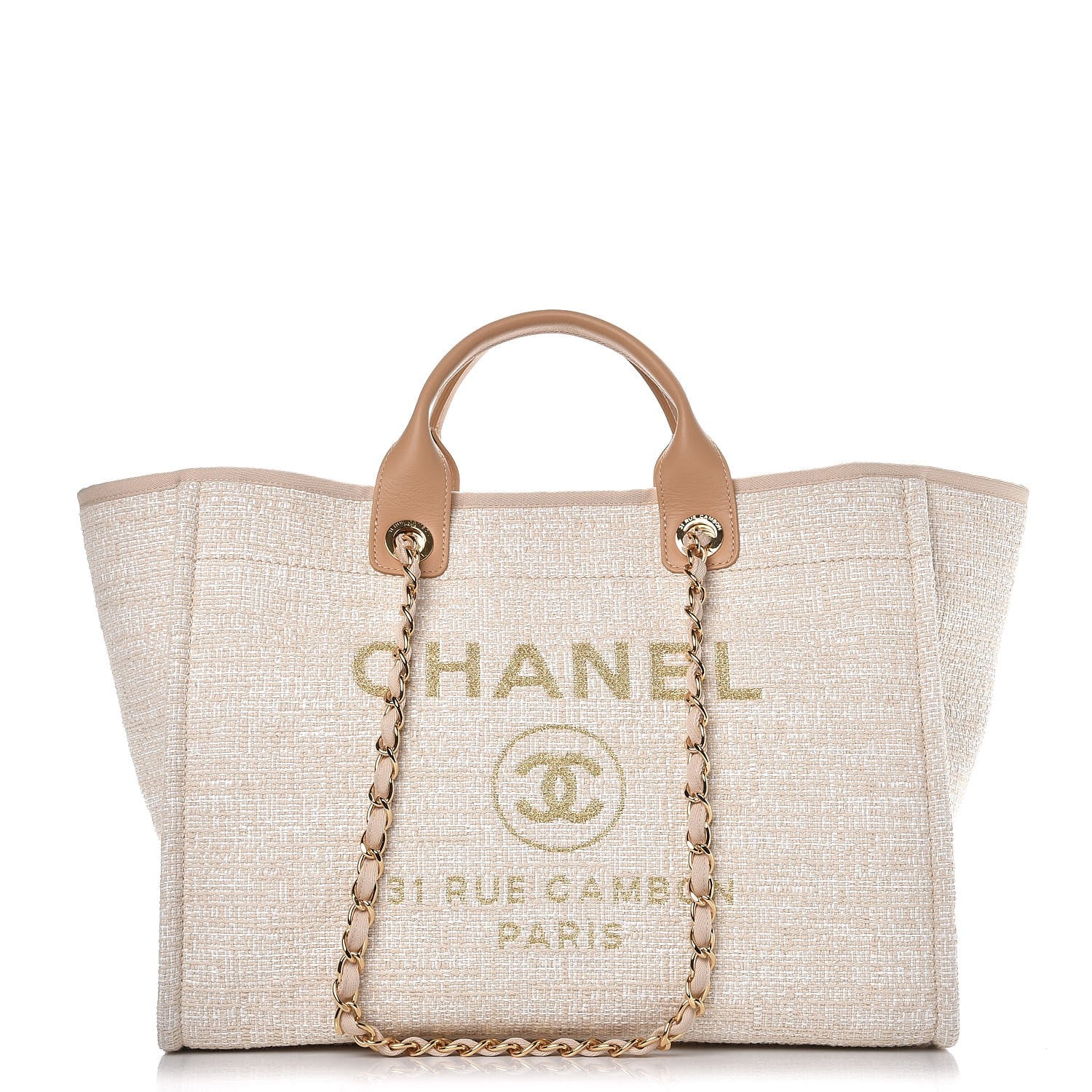 Chanel Canvas Large Deauville Tote Light Beige 1 of 7