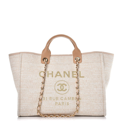 Chanel Canvas Large Deauville Tote Light Beige 1 of 7