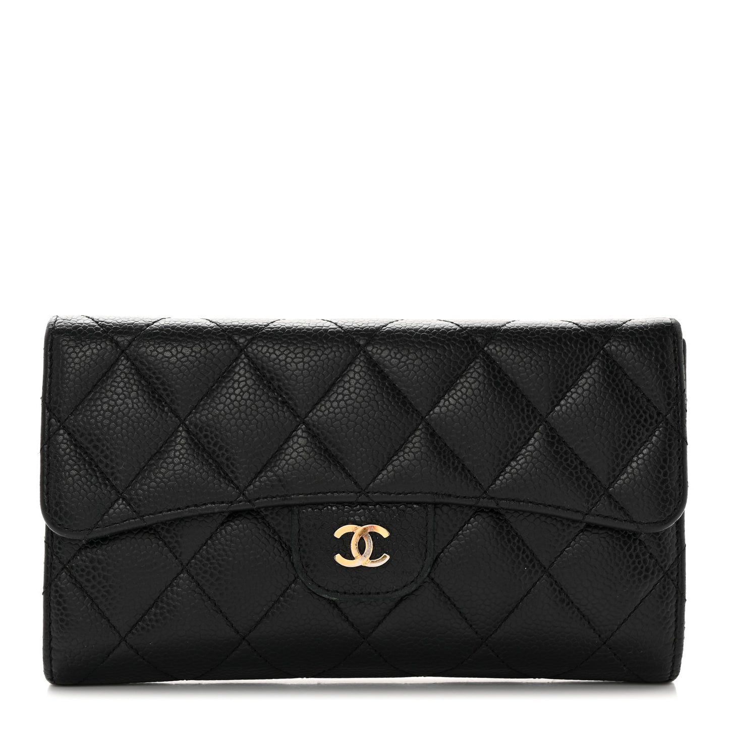 Caviar Quilted Large Flap Wallet Black