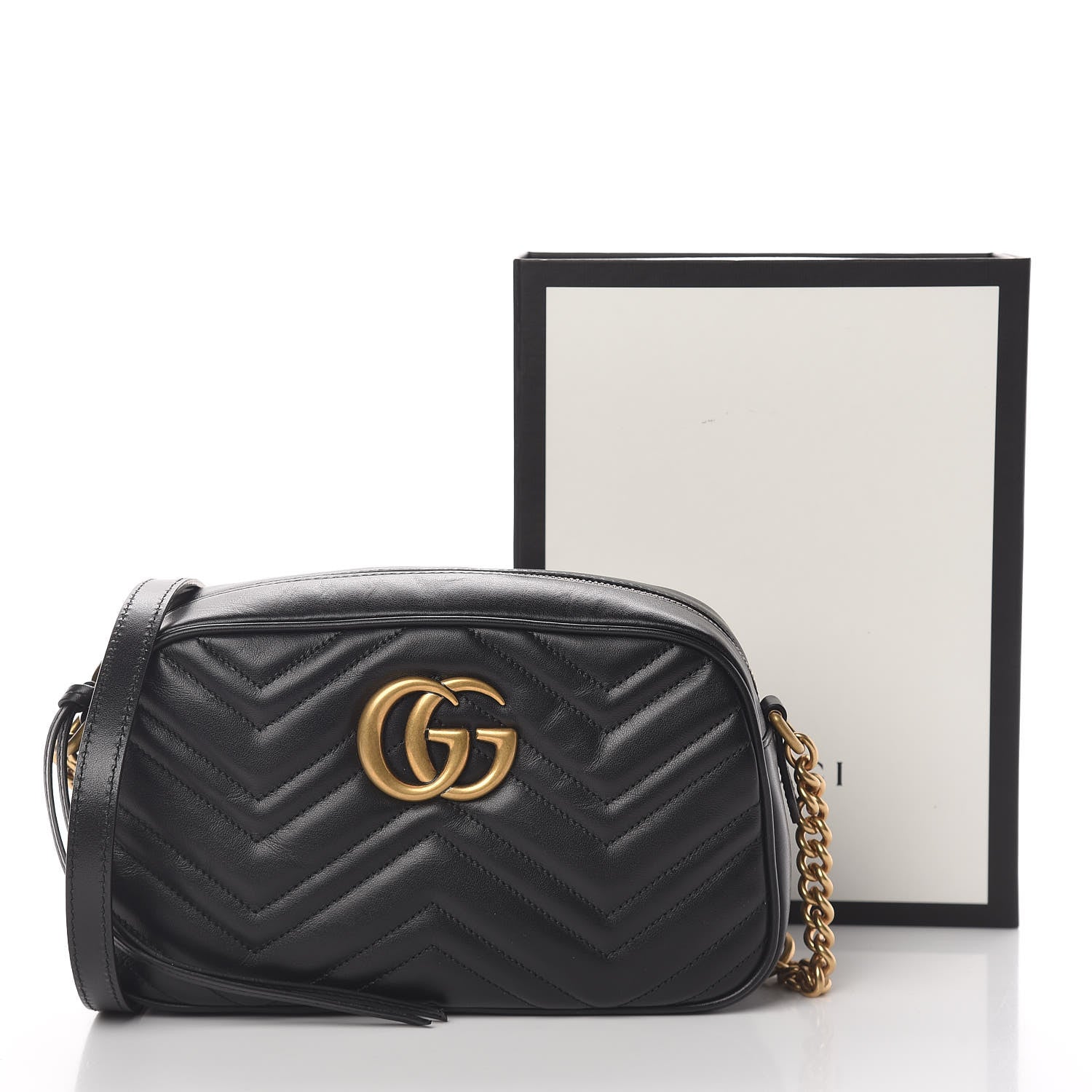 Gucci Calfskin Matelasse Small GG Marmont Chain Shoulder Bag Black 11 of 11