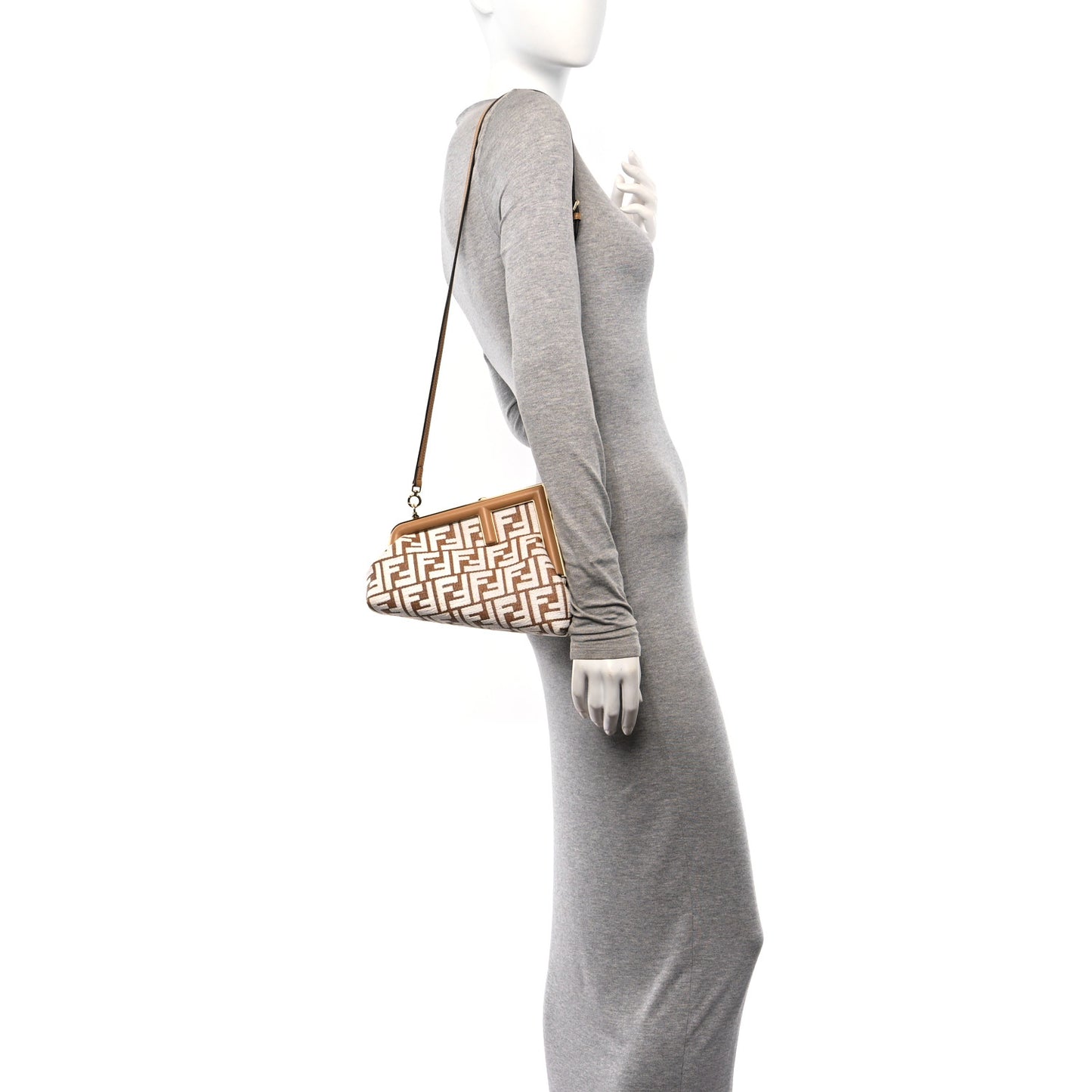 Raffia Chenille Shiny Nappa FF 1974 Small Fendi First Natural White Miele Scuro