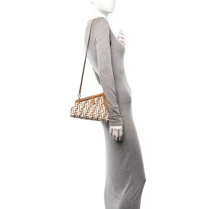 Fendi Raffia Chenille Shiny Nappa FF 1974 Small Fendi First Natural White Miele Scuro 2 of 10