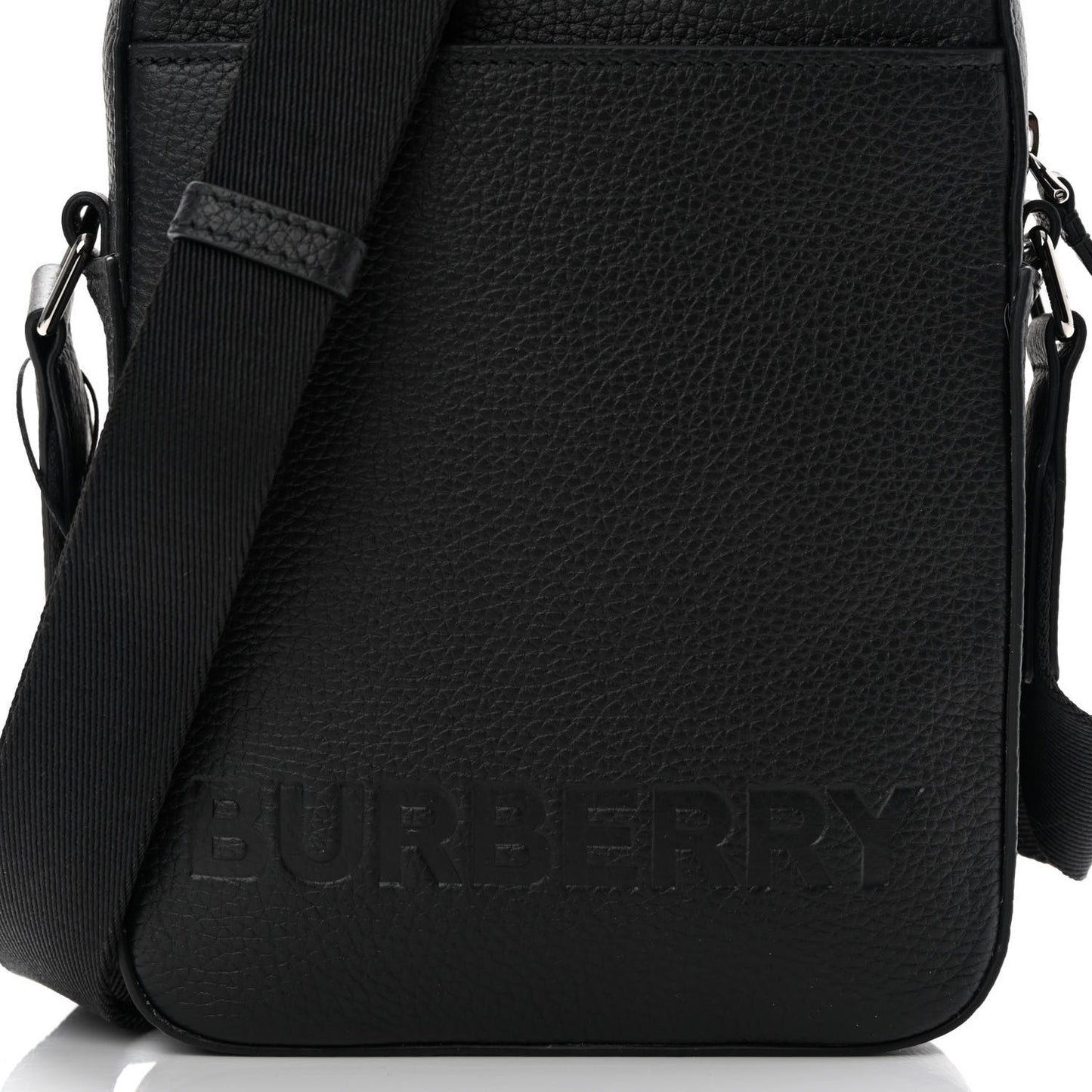 Pebbled Calfskin Logo Embossed Thornton Messenger Bag Black