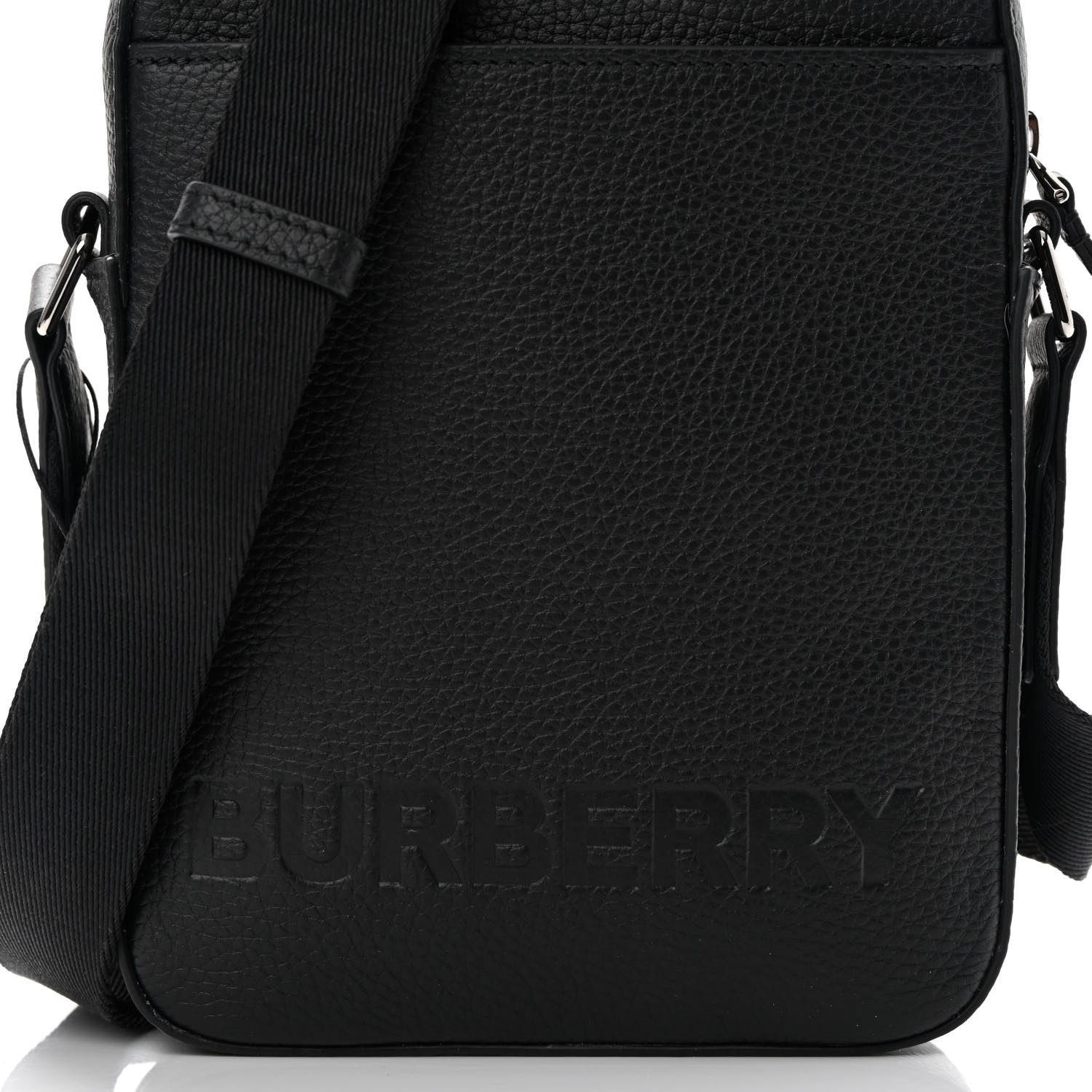 Burberry Pebbled Calfskin Logo Embossed Thornton Messenger Bag Black 9 of 11