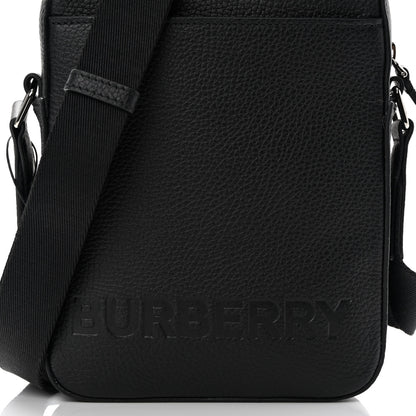 Burberry Pebbled Calfskin Logo Embossed Thornton Messenger Bag Black 9 of 11
