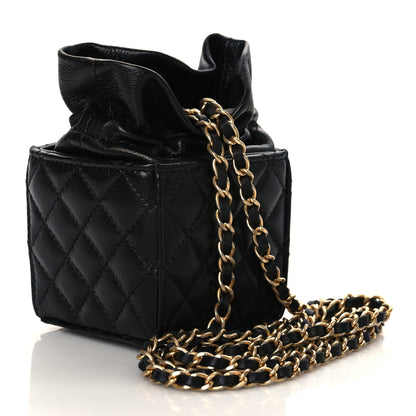 Chanel Calfskin Quilted Mini Drawstring Bucket Bag Black 2 of 10