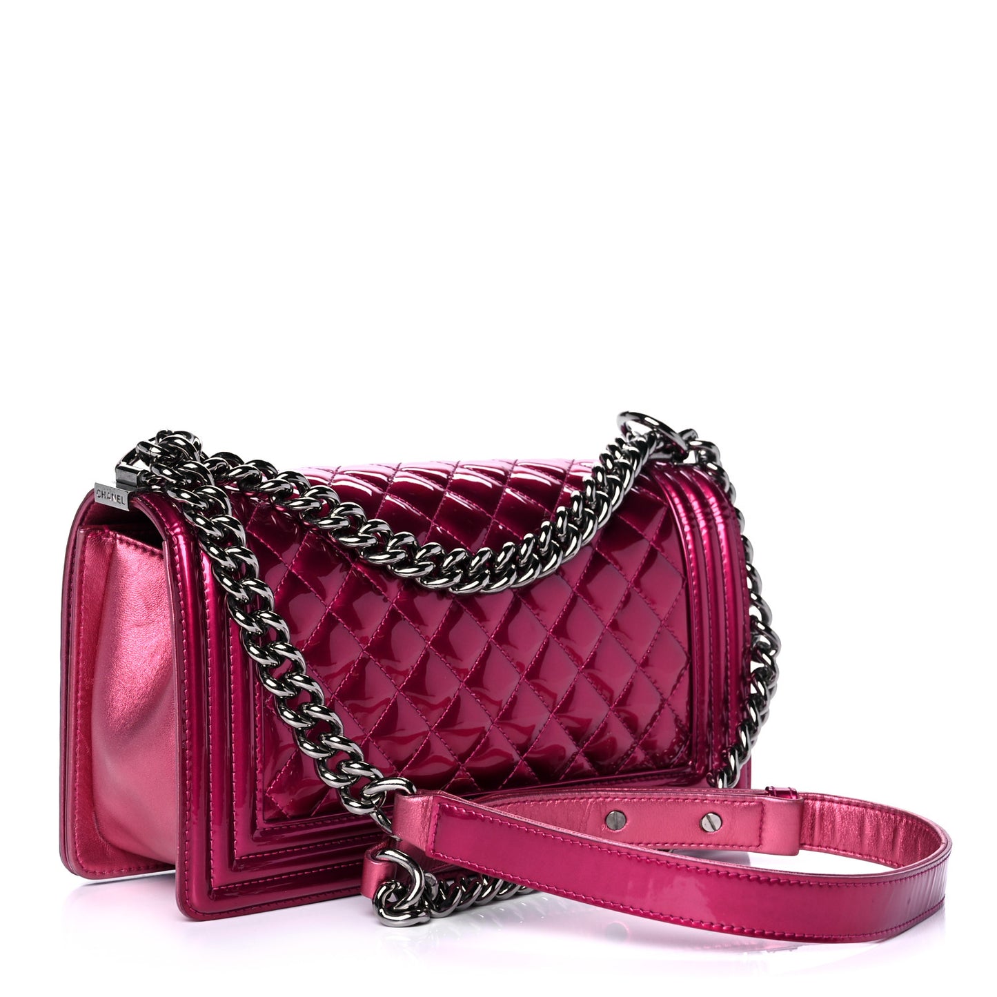Metallic Patent Calfskin Quilted Medium Boy Flap Pink
