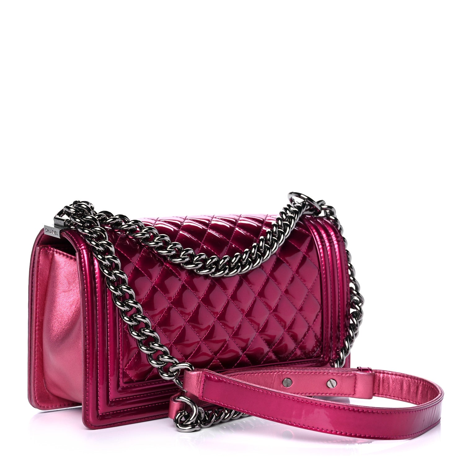 Chanel Metallic Patent Calfskin Quilted Medium Boy Flap Pink 3 of 18