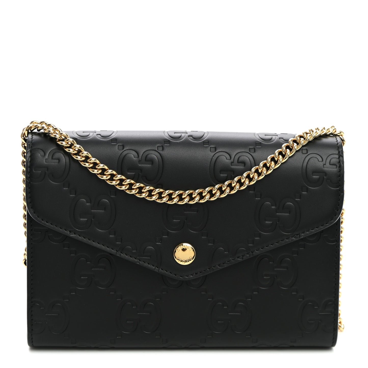 Calfskin GG Debossed Chain Wallet Black