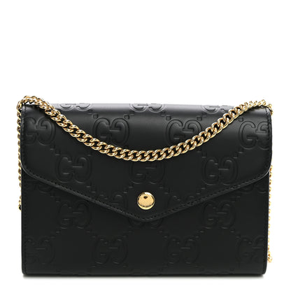 Gucci Calfskin GG Debossed Chain Wallet Black 1 of 8