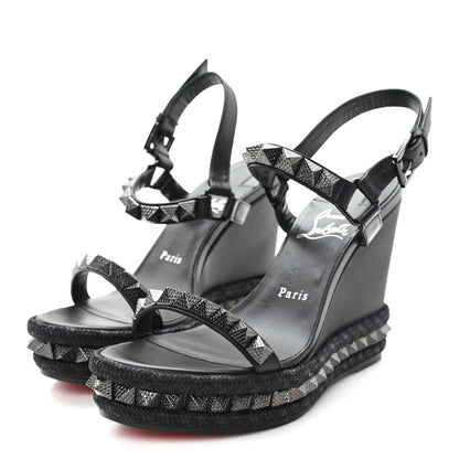 Christian Louboutin Kid Laminato Satin Pyraclou 110 Wedge Sandals 37 Black 4 of 9