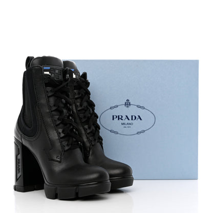 Prada Vitello Montana Neoprene Lace Up Chelsea 110mm Ankle Boots 35 Black 11 of 11
