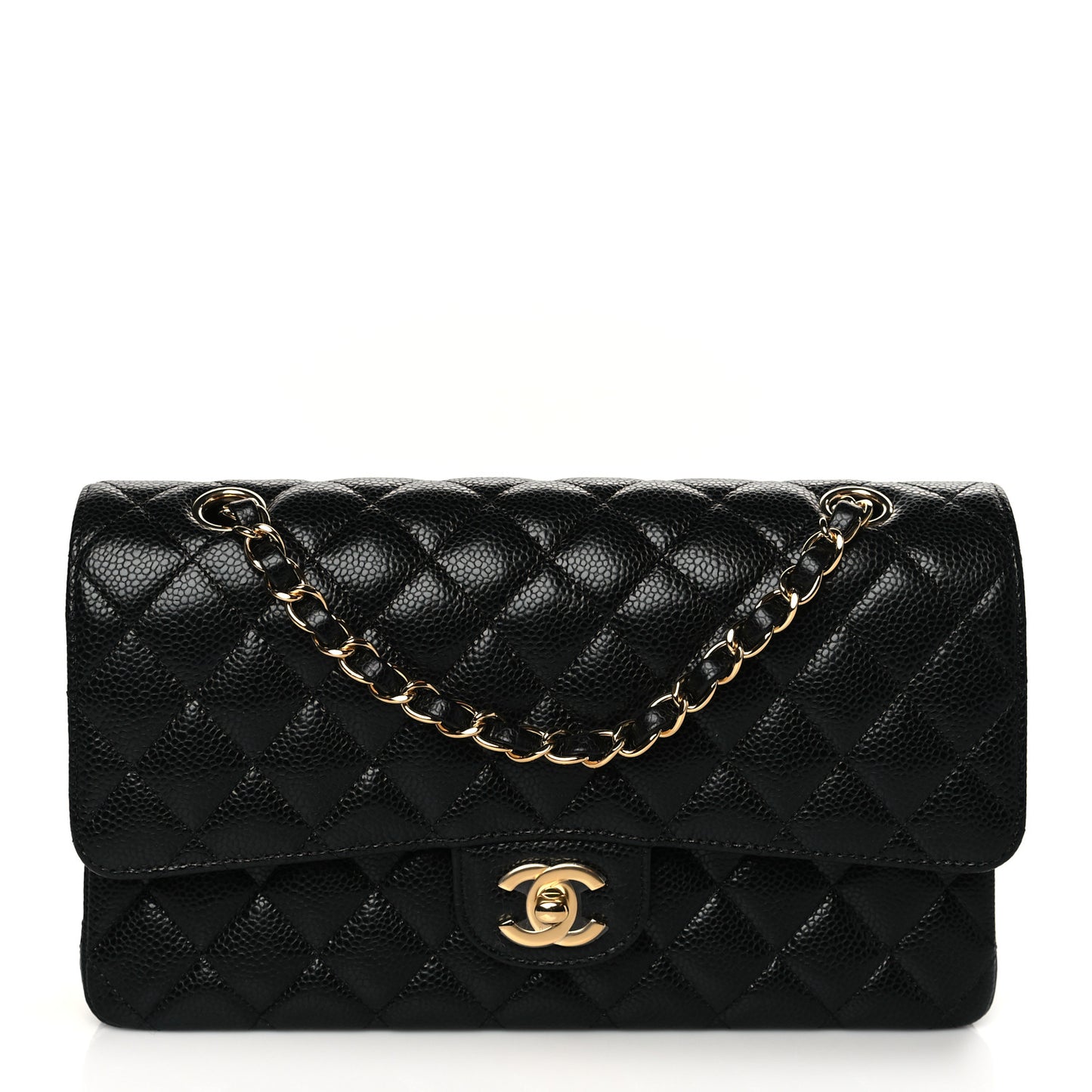 Caviar Quilted Medium Double Flap Black
