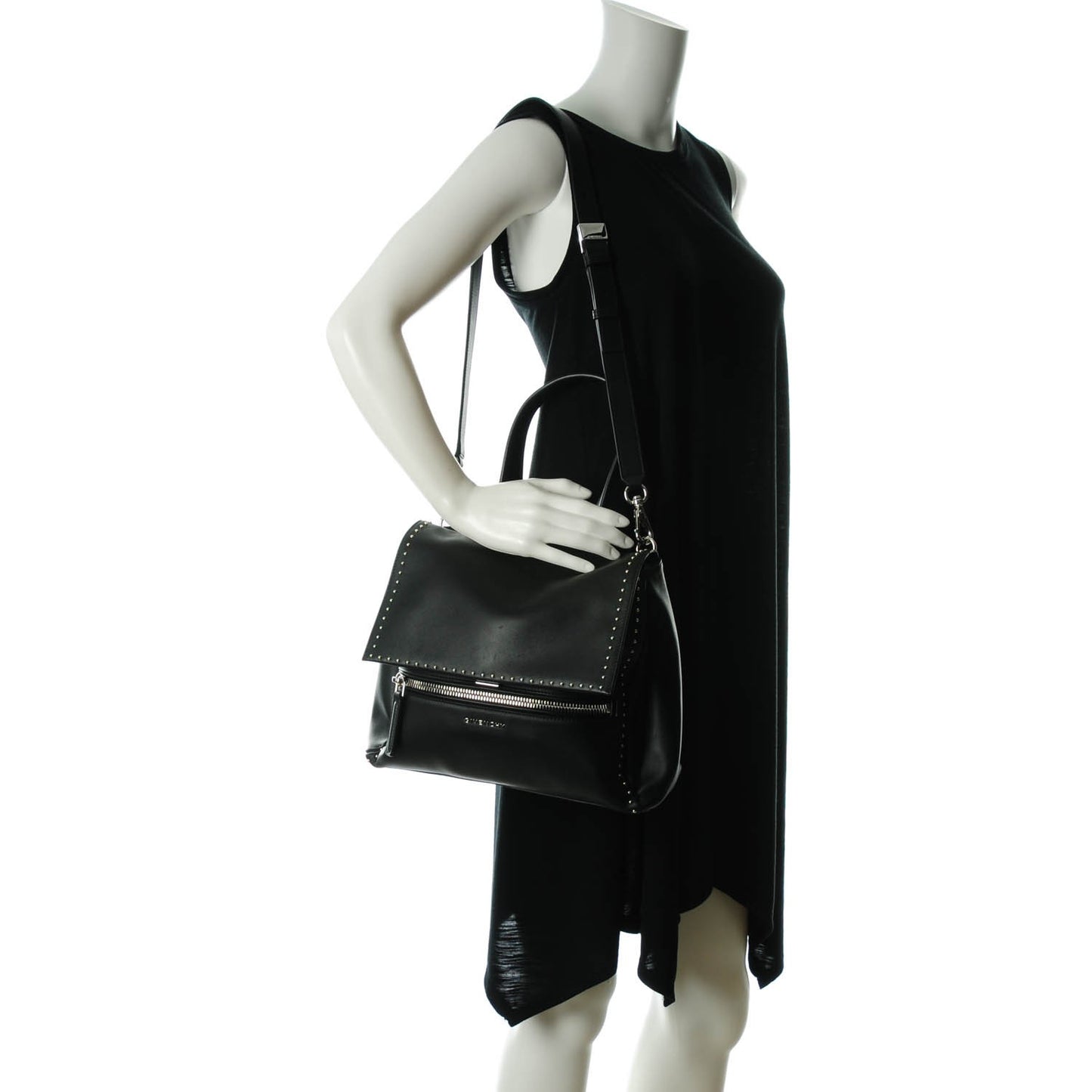 Calfskin Studded Small Pandora Pure Flap Bag Black