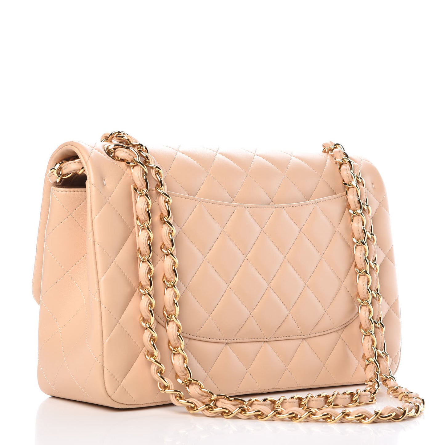 Lambskin Quilted Jumbo Double Flap Light Beige