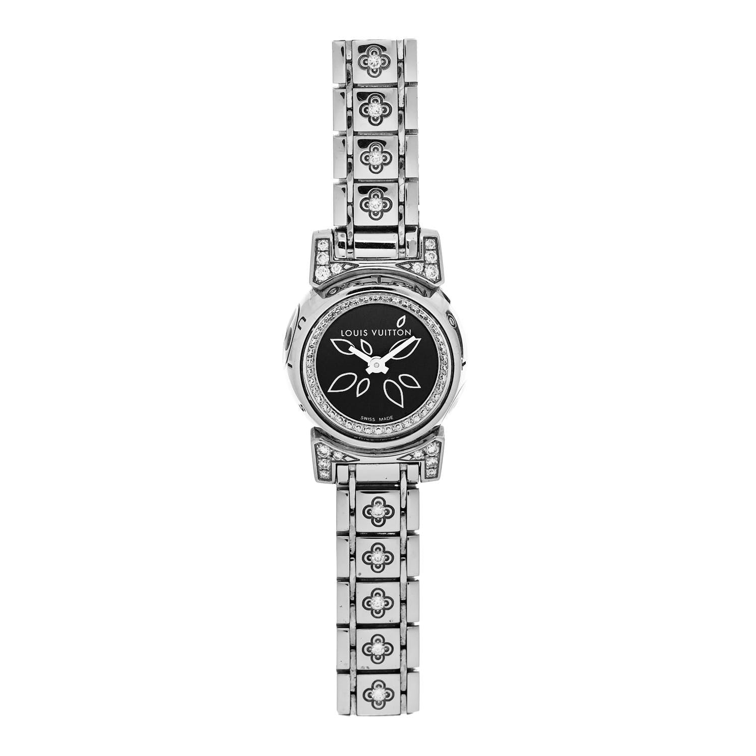 Louis Vuitton Stainless Steel Diamond Bezel 18mm Tambour Bijou Petale Quartz Watch Black 1 of 4