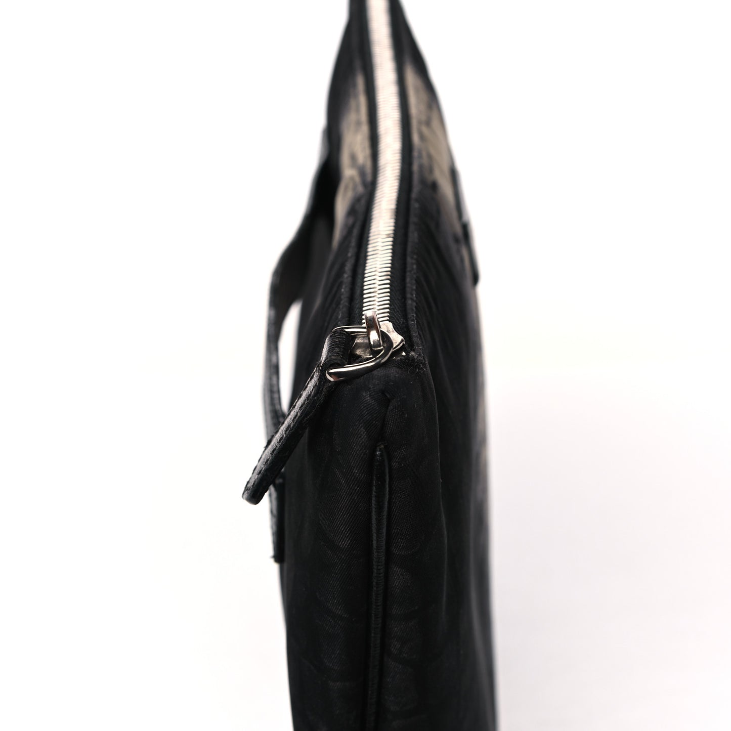 Canvas Calfskin Crocodile Printed Pouch Clutch Black Multicolor