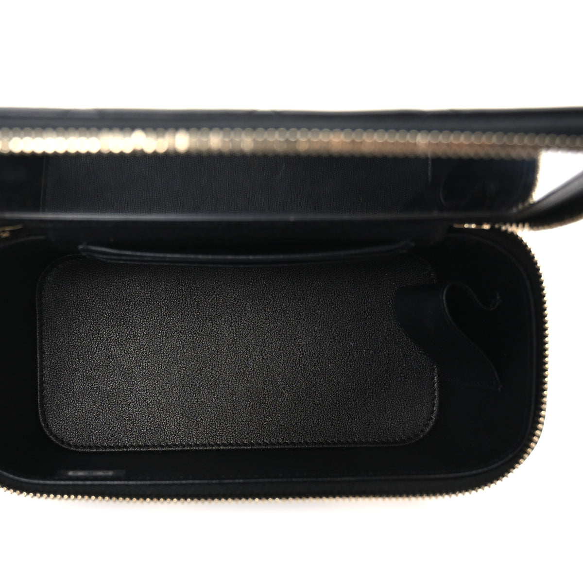 Lambskin Enamel Quilted Roller Skate Small Vanity Case With Chain Black