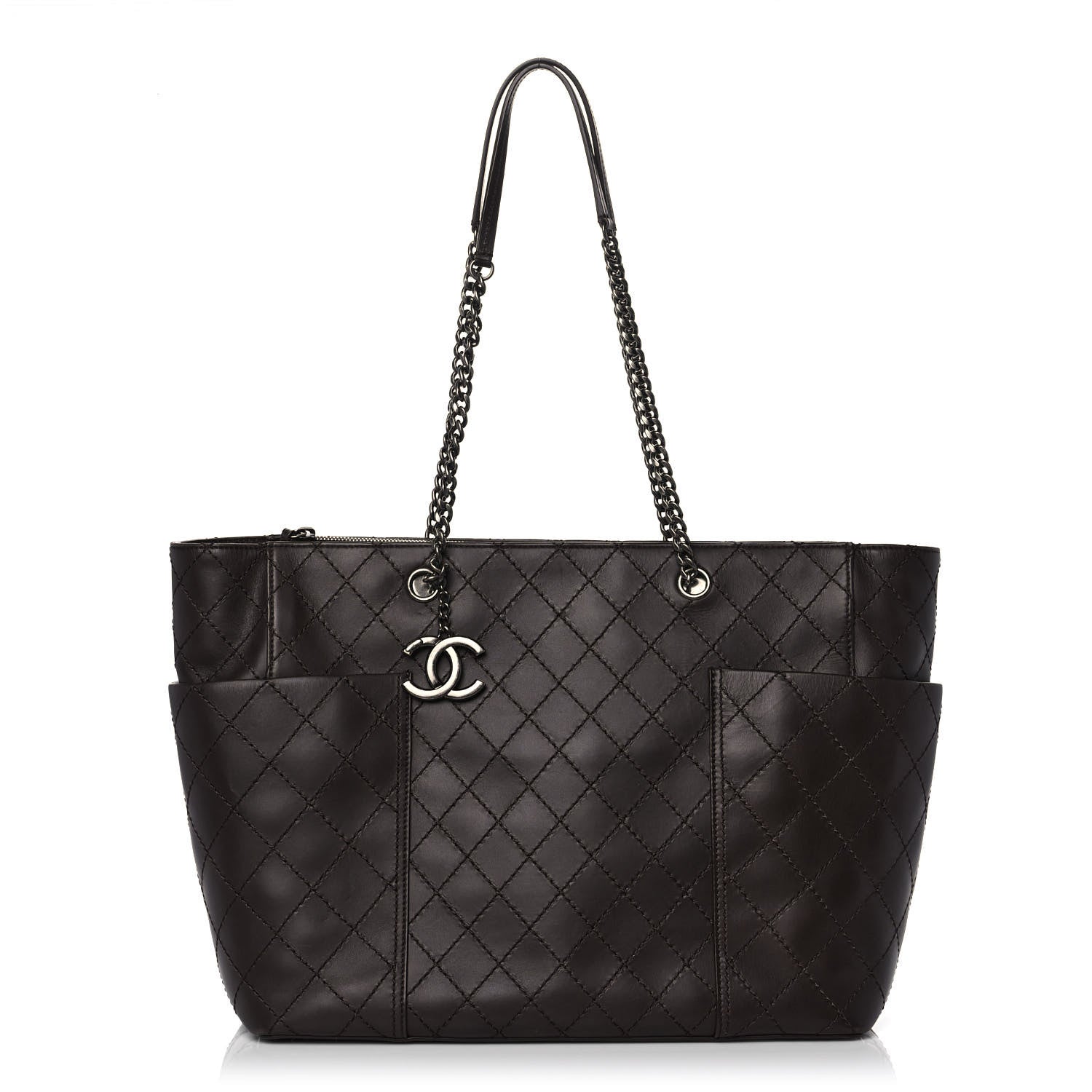 Chanel Calfskin Stitched CC Pocket Shopping Tote Dark Brown 1 of 10