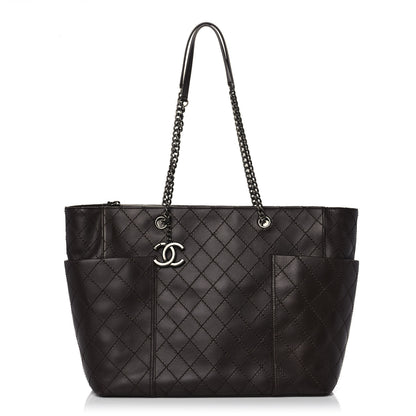 Chanel Calfskin Stitched CC Pocket Shopping Tote Dark Brown 1 of 10