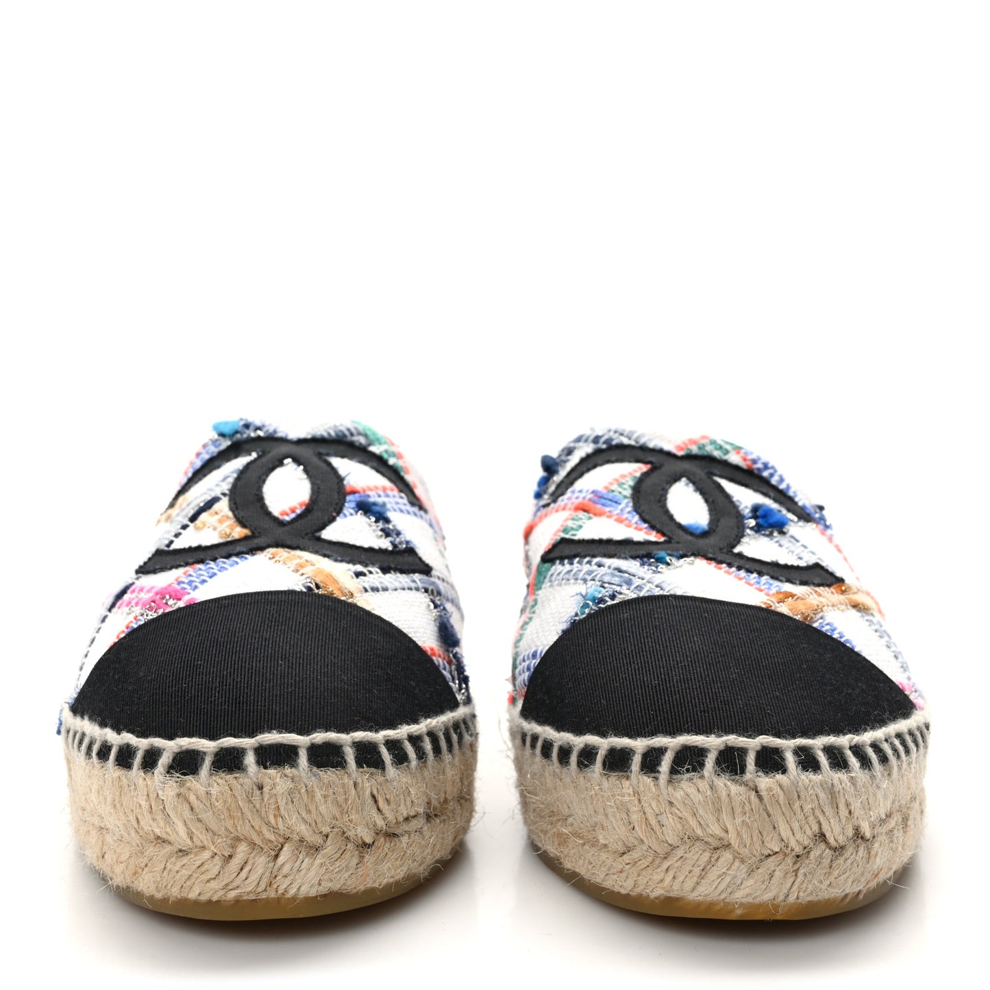 Tweed Grosgrain CC Espadrilles 38 White Blue Pink Green Black
