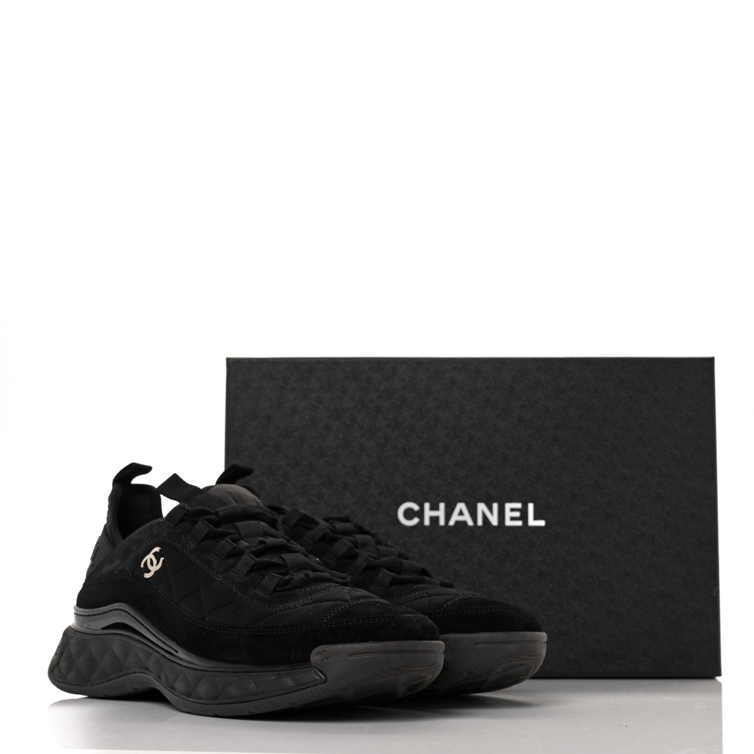 Chanel Suede Calfskin Mixed Fibers CC Sneakers 39.5 Black 8 of 8