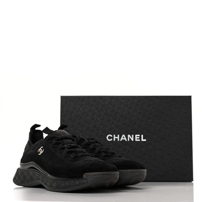 Chanel Suede Calfskin Mixed Fibers CC Sneakers 39.5 Black 8 of 8
