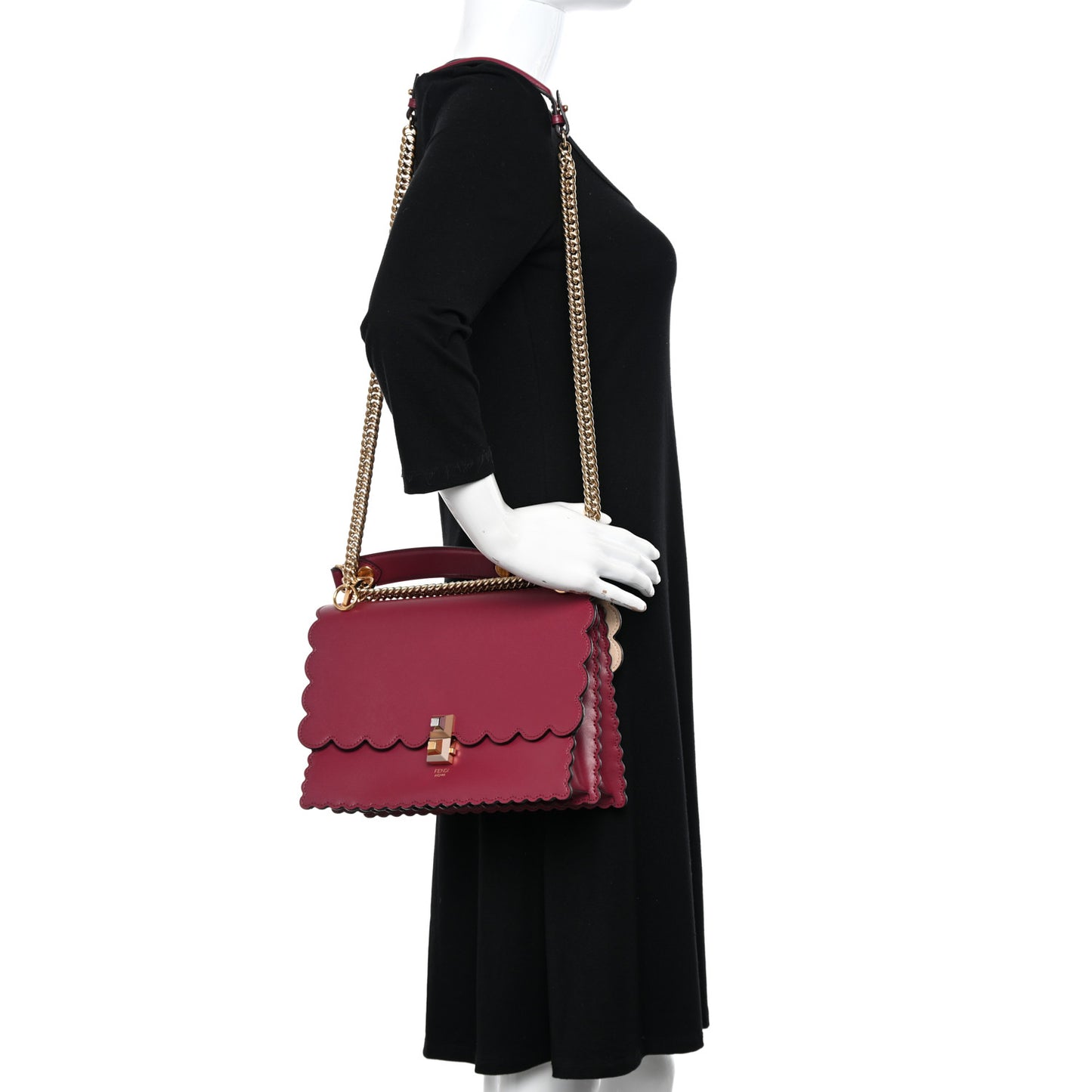 Vitello Liberty Scalloped Studded Kan I Shoulder Bag Black Cherry