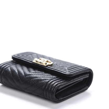 Chanel Caviar Chevron Quilted Boy Compact Wallet Black 7 of 9