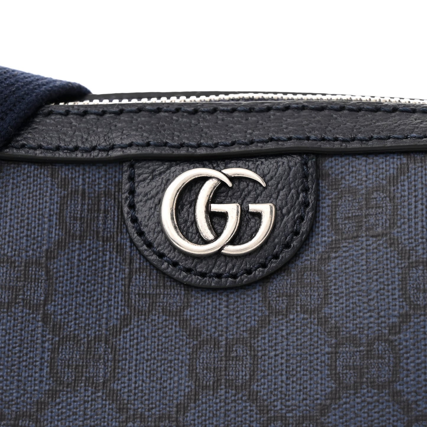 GG Supreme Monogram Textured Dollar Calfskin Web Ophidia Wristlet Shoulder Bag Black Blue