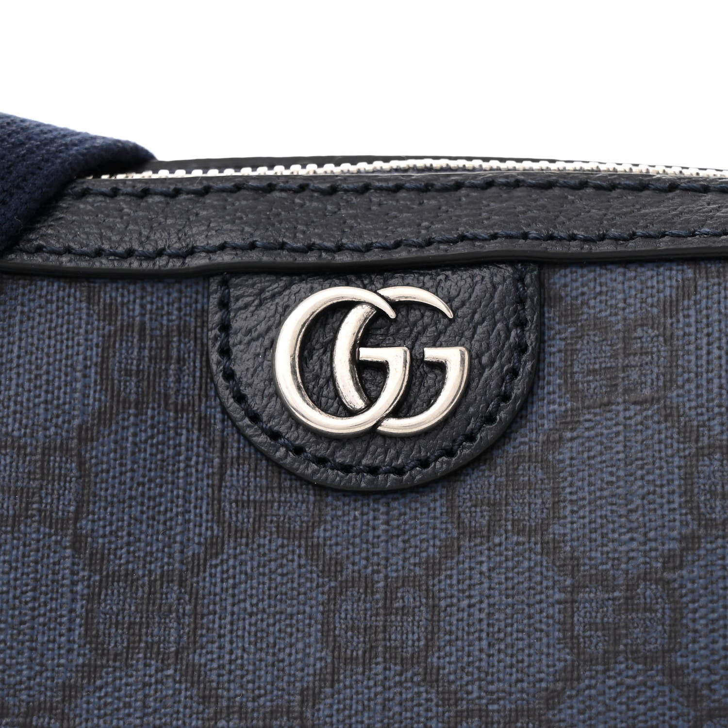 Gucci GG Supreme Monogram Textured Dollar Calfskin Web Ophidia Wristlet Shoulder Bag Black Blue 8 of 10