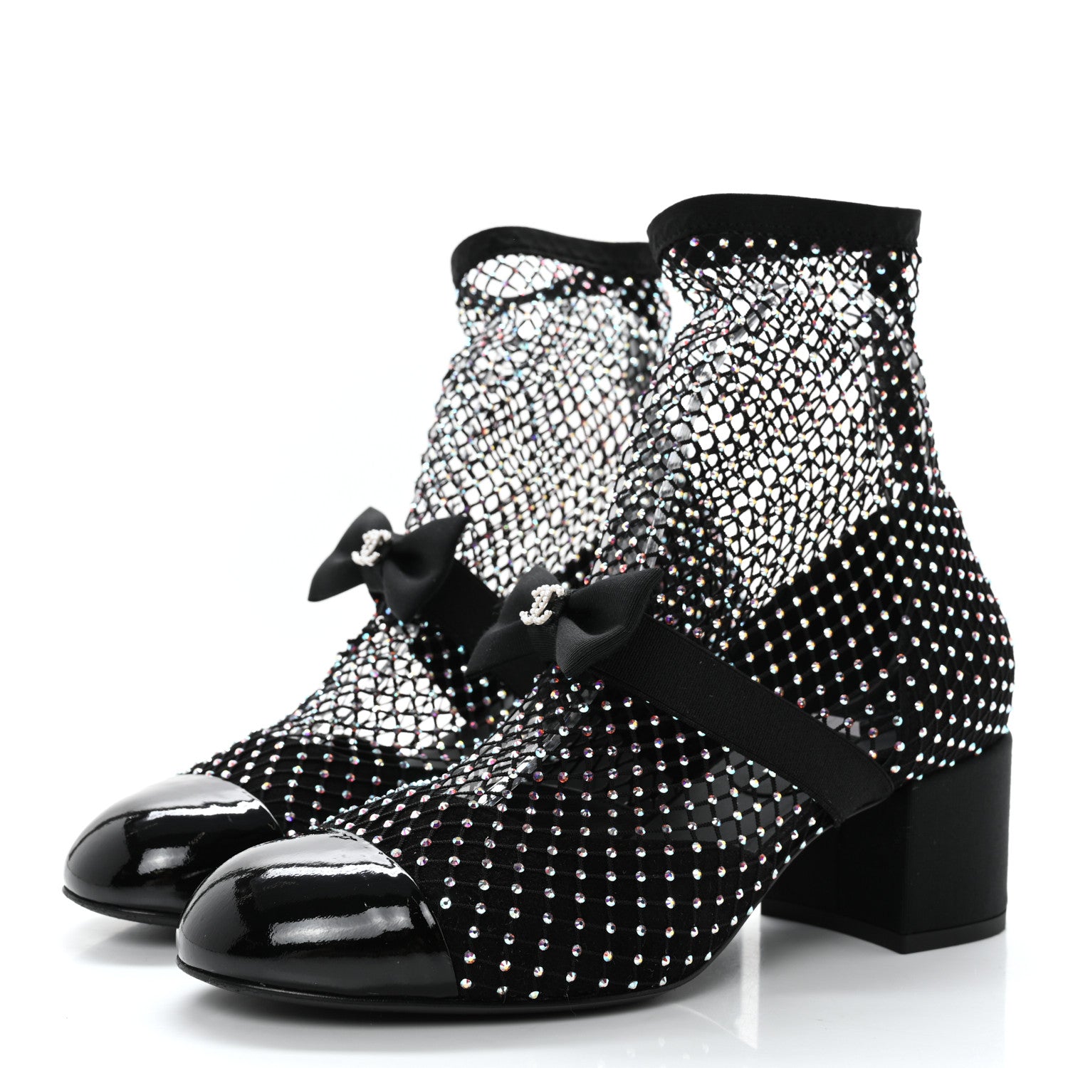 Chanel Resille Strass Kid Suede Patent Mary Jane Short Boots 38 Black 3 of 10