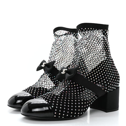 Chanel Resille Strass Kid Suede Patent Mary Jane Short Boots 38 Black 3 of 10