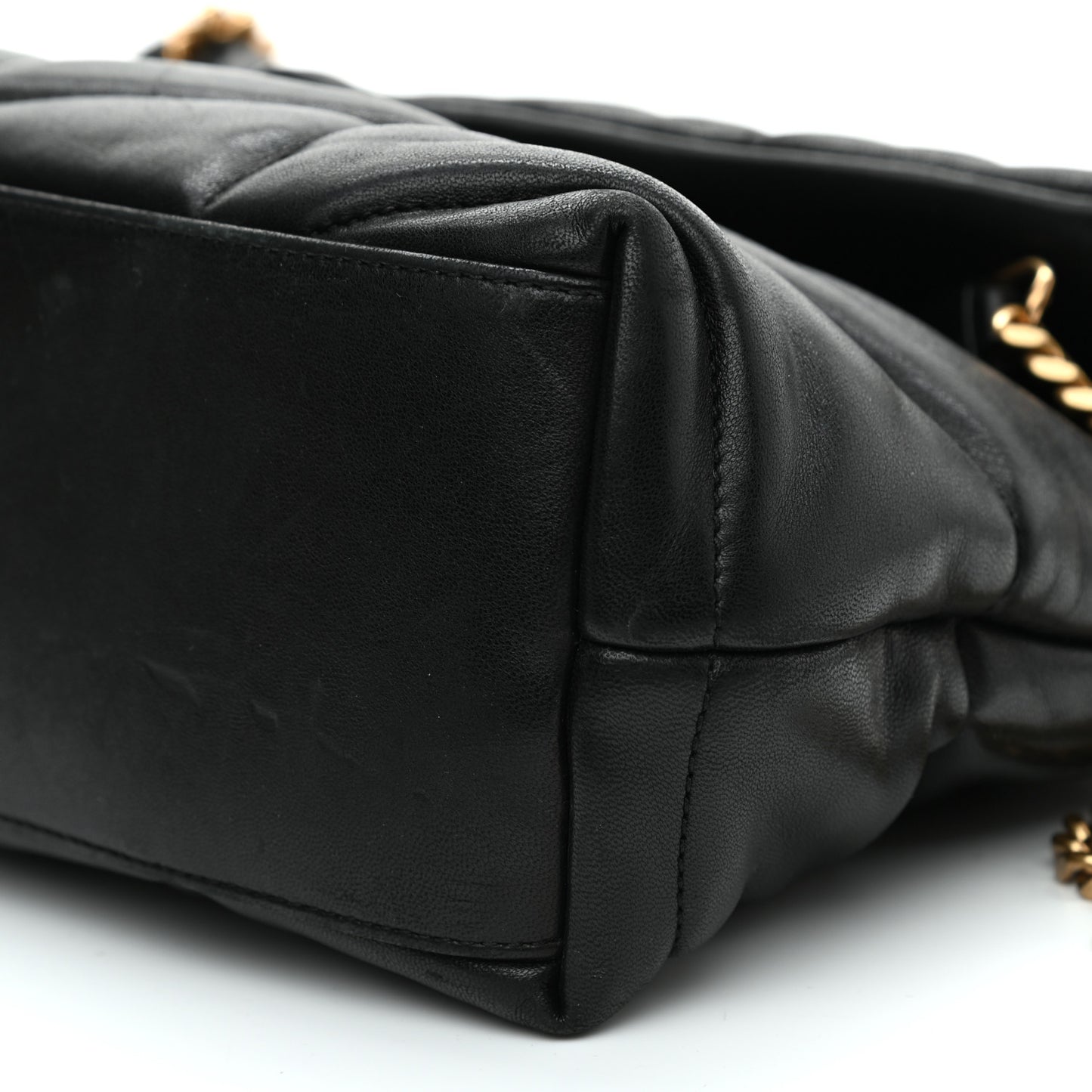 Lambskin Quilted Small Loulou Puffer Monogram Chain Satchel Black