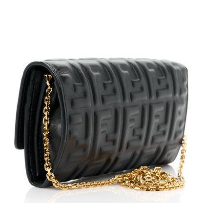 Fendi Nappa Matisse FF Embossed Continental Wallet On Chain Black 3 of 12