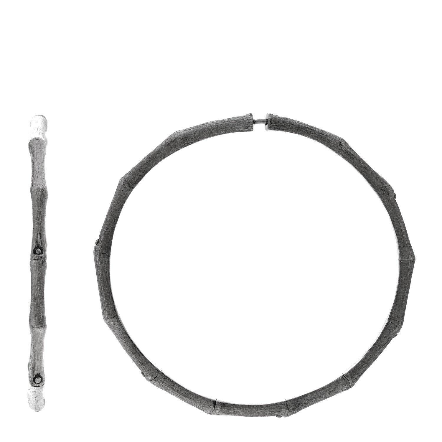John Hardy Darkened Sterling Silver 57mm Bamboo Hoop Earrings 1 of 6