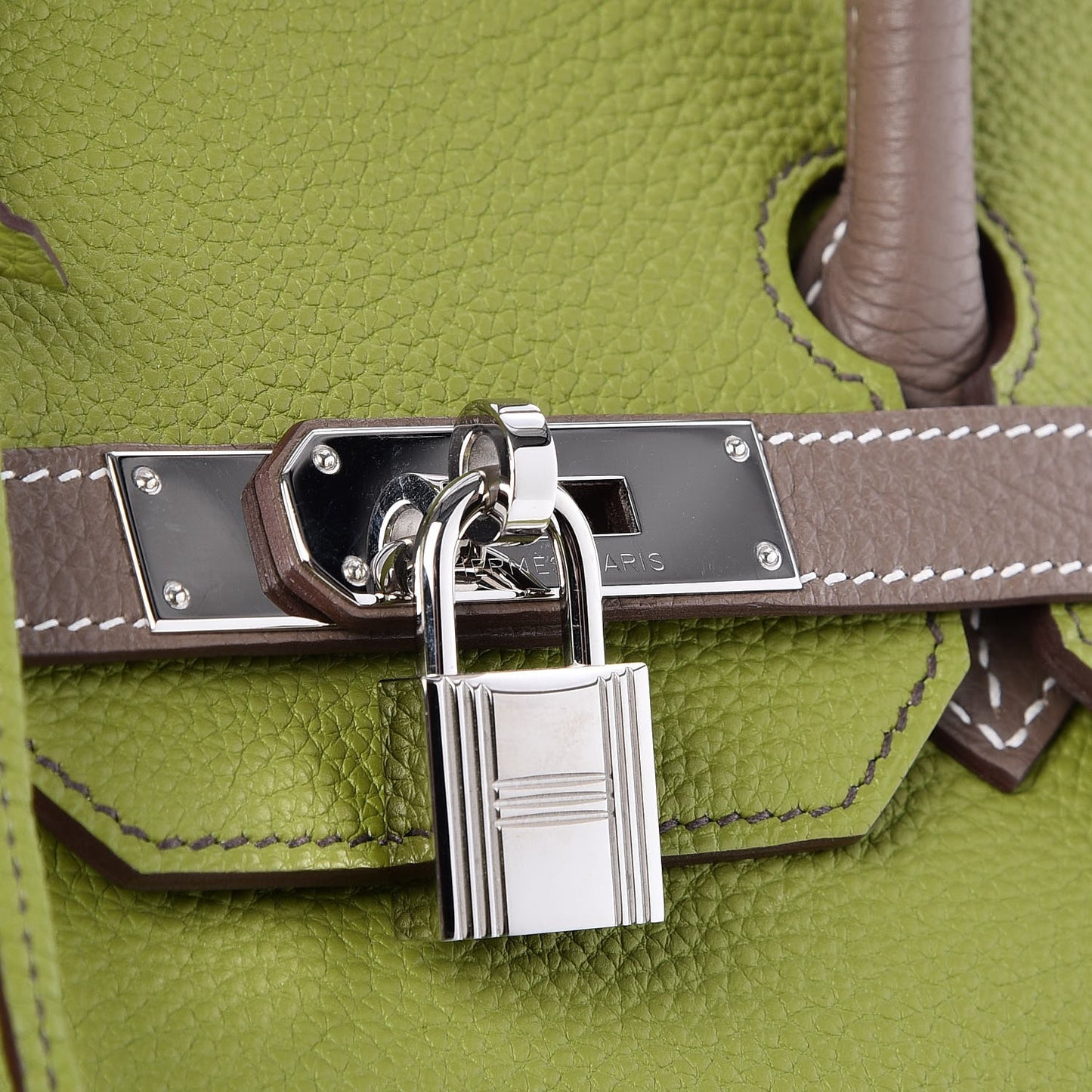 Togo Bi Color Horseshoe Birkin 35 Vert Anis Etoupe