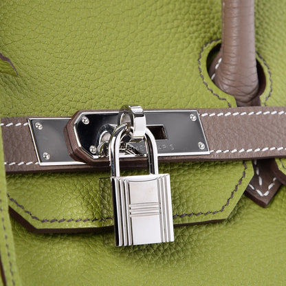 Hermes Togo Bi Color Horseshoe Birkin 35 Vert Anis Etoupe 25 of 35