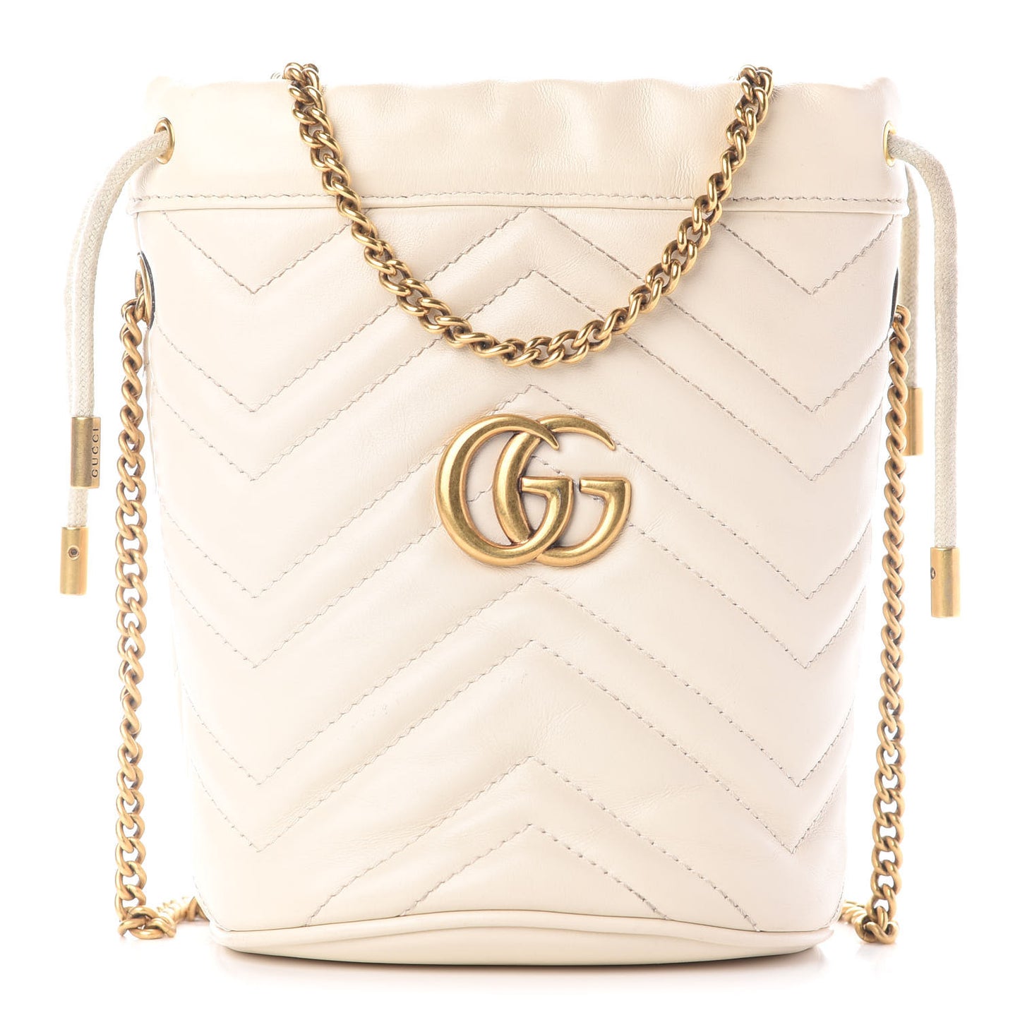 Calfskin Matelasse Mini GG Marmont 2.0 Bucket Bag White